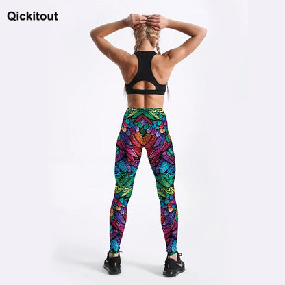 Quickitout Color Feathers 3D Printed Women's Mid-Waist Fitness Trousers