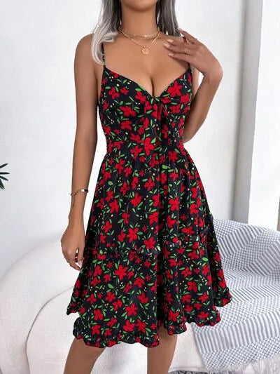 Printed Plunge Sleeve Cami Dress