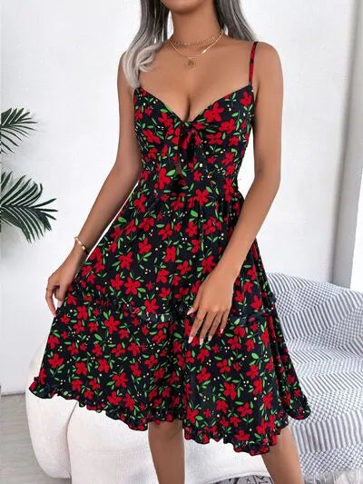 Printed Plunge Sleeve Cami Dress